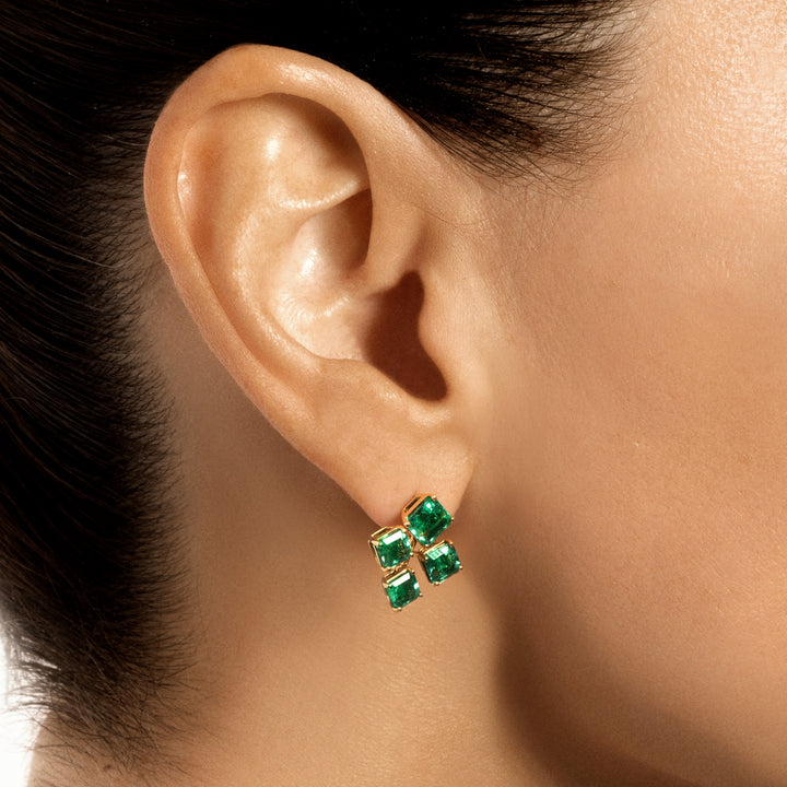 Asscher Cut Emerald Mini Chandelier Earrings