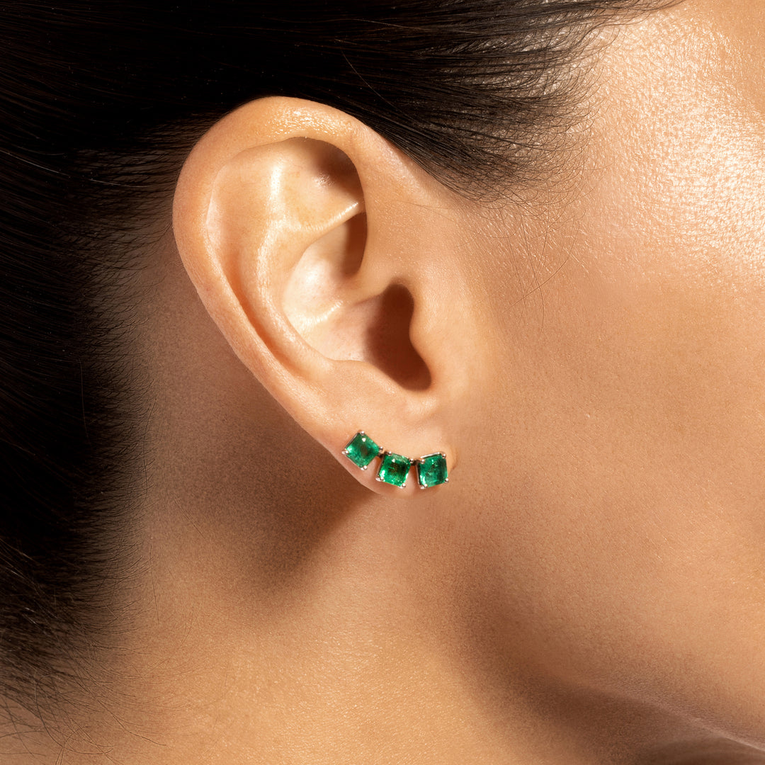 Asscher Cut Emerald Climber Studs