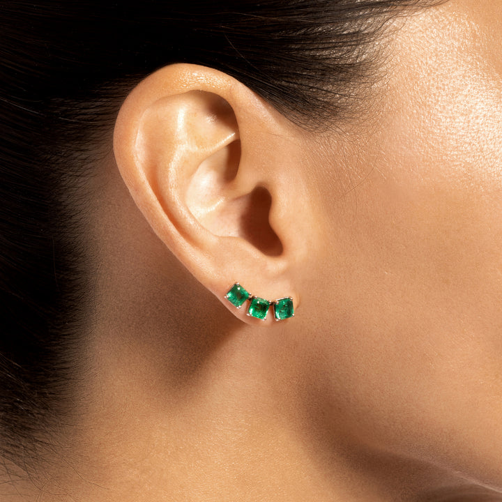 Asscher Cut Emerald Climber Studs