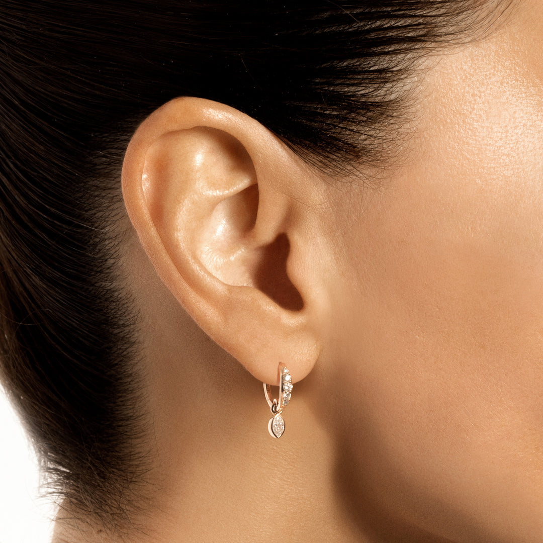 Marquise Diamond Charm Pave Huggie Hoops