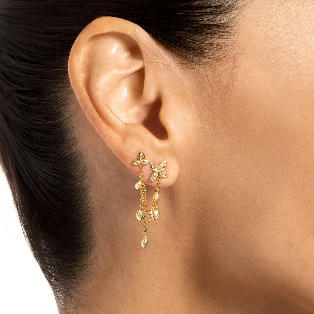 Flower Bezel Chain Earring