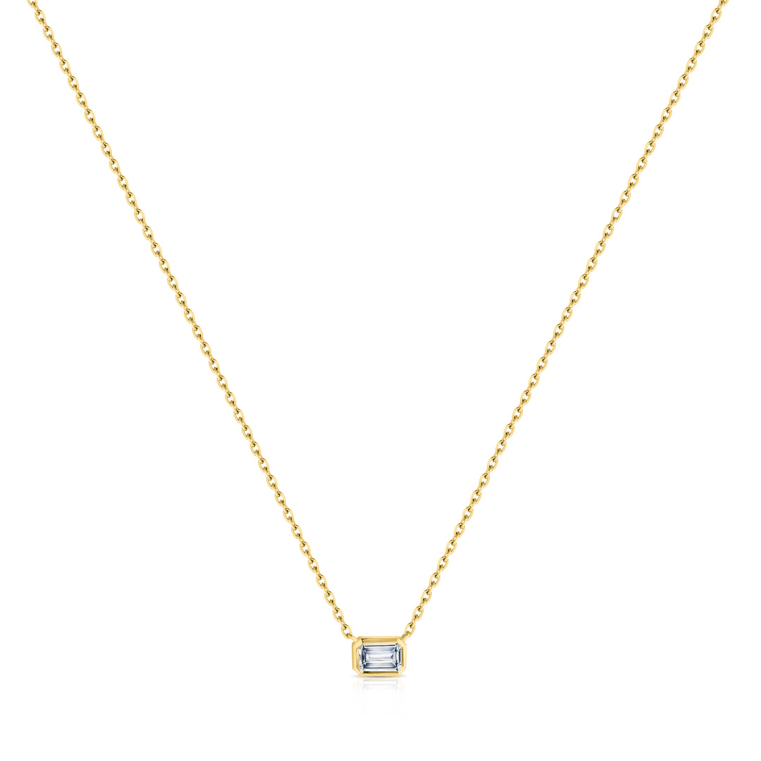 Emerald Cut Diamond Bezel Necklace