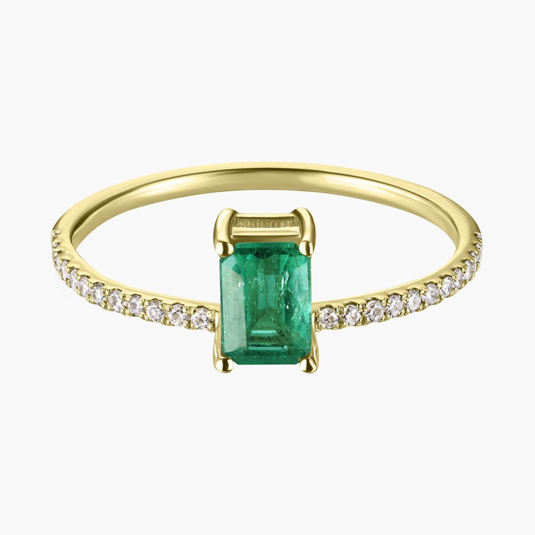 Emerald Cut Emerald Pave Ring