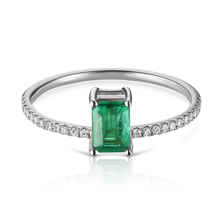 Emerald Cut Emerald Pave Ring