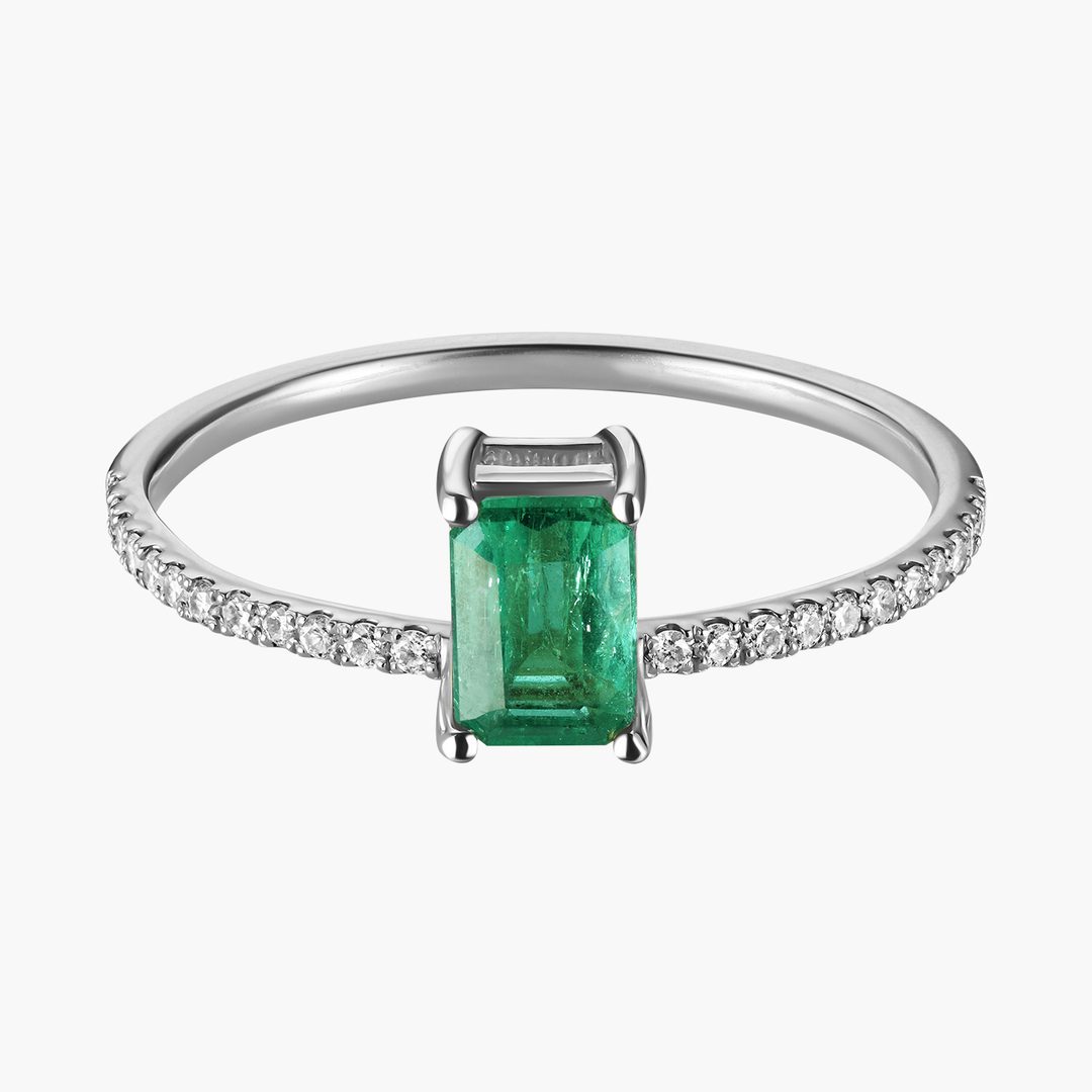Emerald Cut Emerald Pave Ring