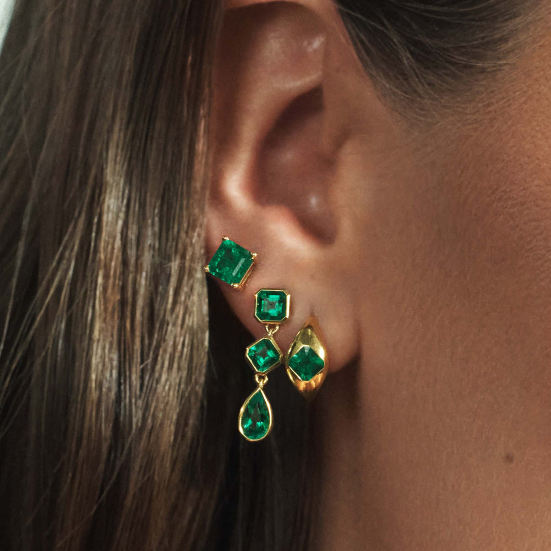 Colombian Emerald Dome Huggie Hoops