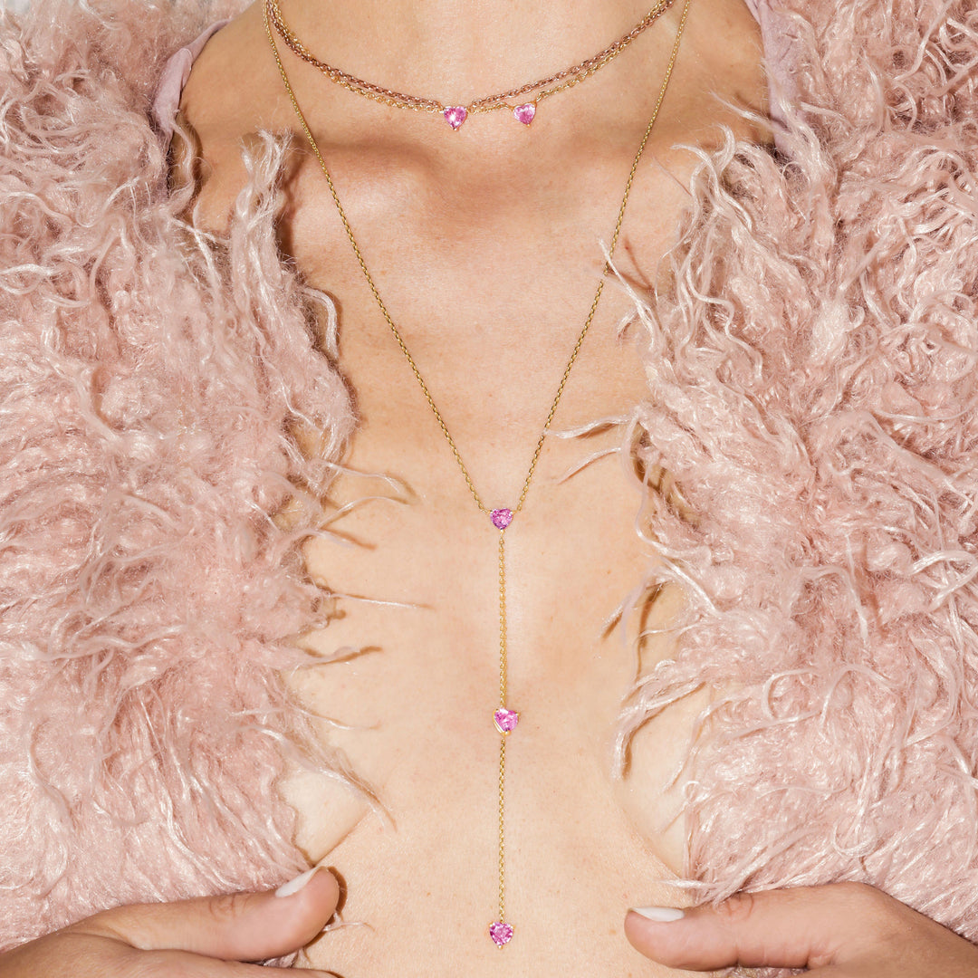 Pink Sapphire Heart Lariat Necklace