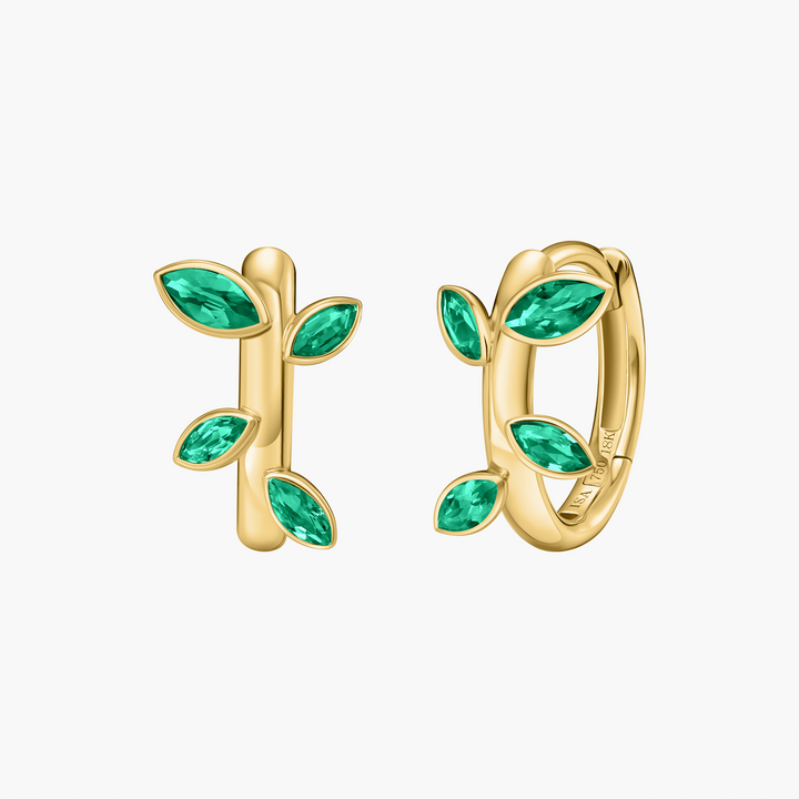 Jasmine Vine Emerald Huggie Hoops