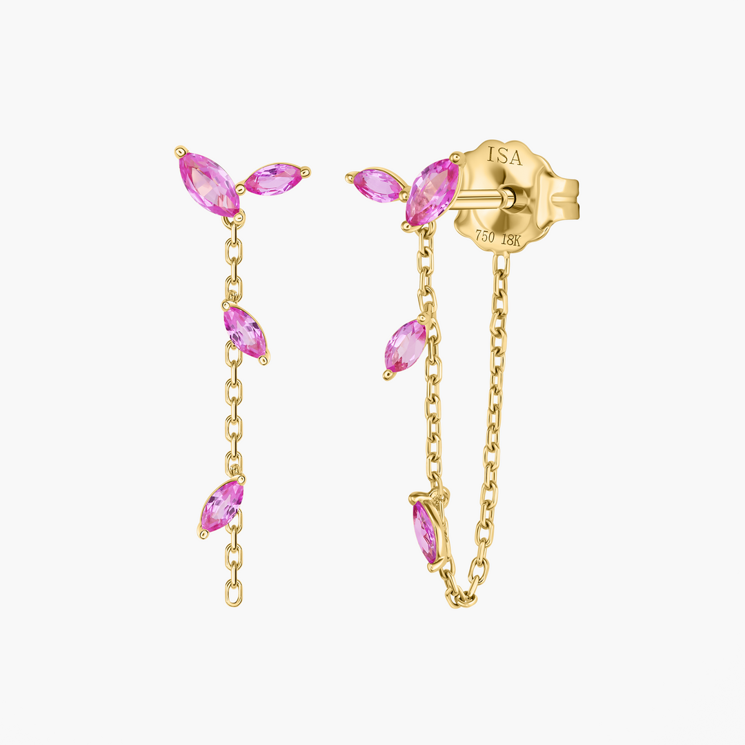 Jasmine Vine Pink Sapphire Chain Earrings