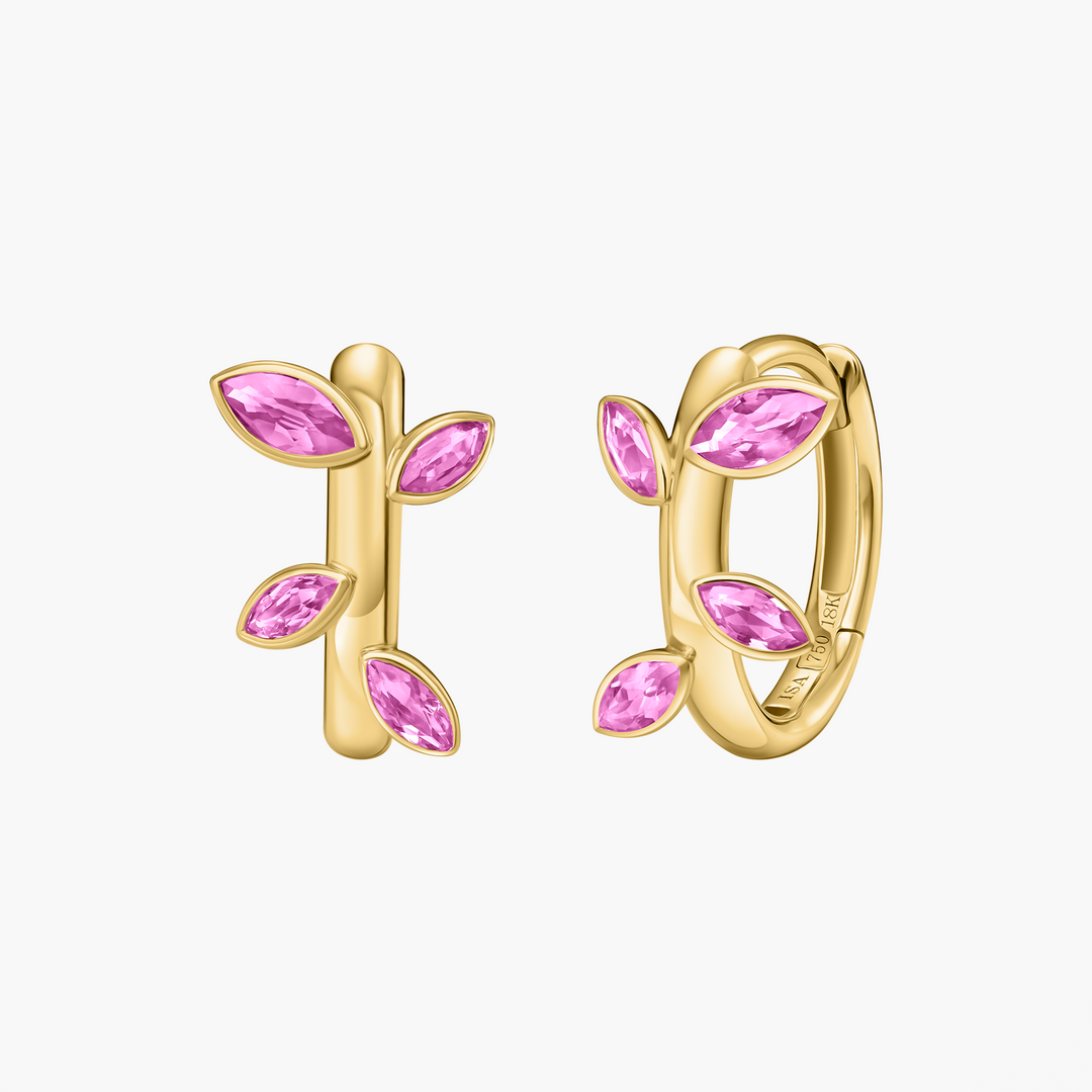 Jasmine Vine Pink Sapphire Huggie Hoops