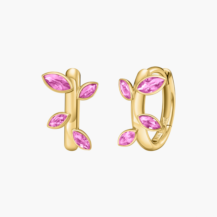 Jasmine Vine Pink Sapphire Huggie Hoops