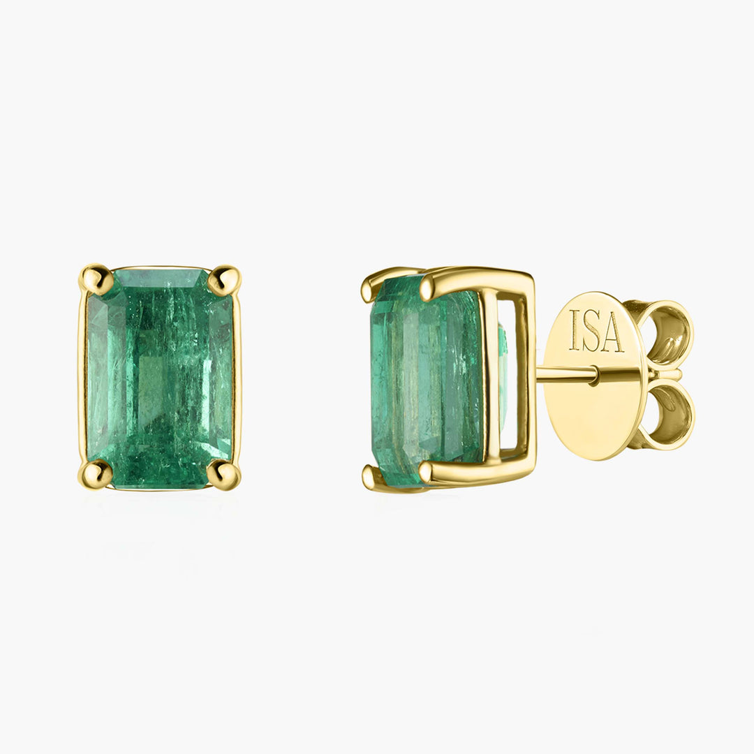 Large Emerald Cut Emerald Studs