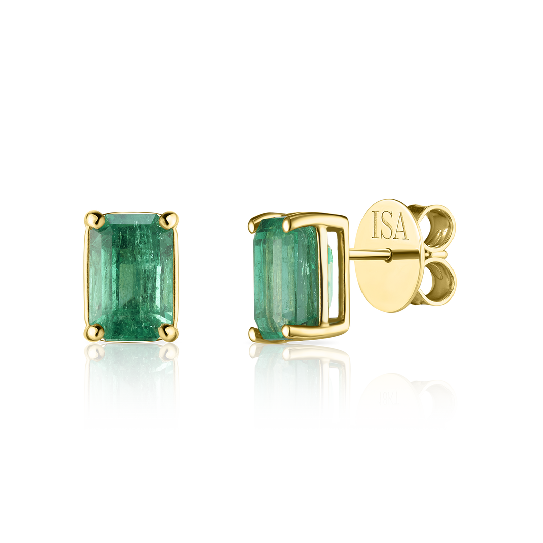 Large Emerald Cut Emerald Studs