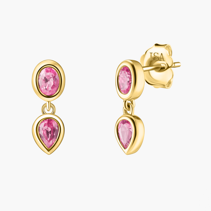 Pink Sapphire Double Drop Studs