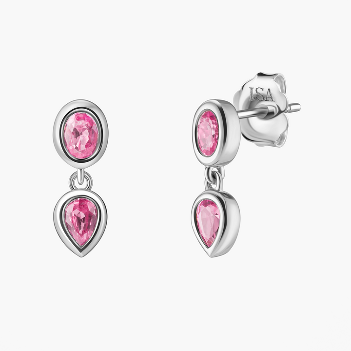 Pink Sapphire Double Drop Studs