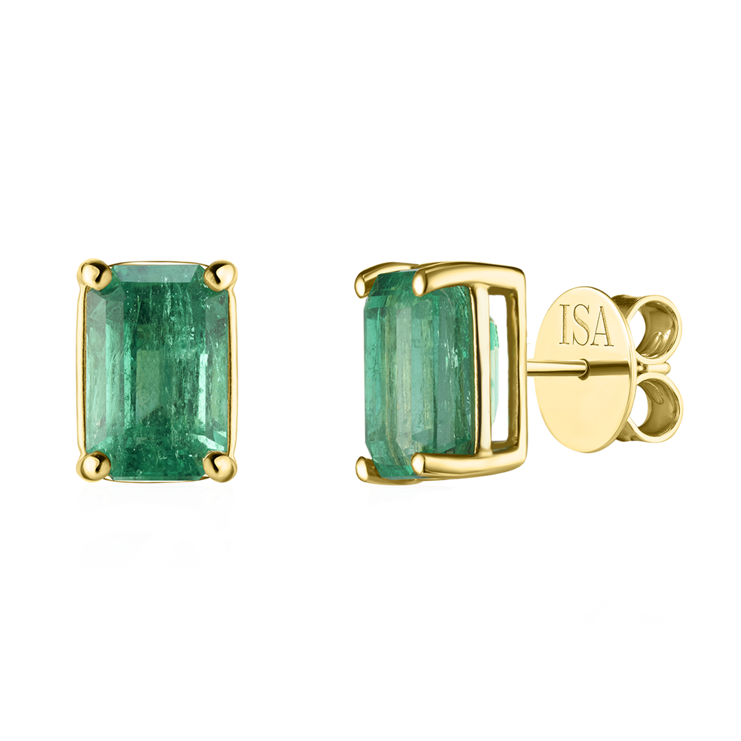 Large Emerald Cut Emerald Studs