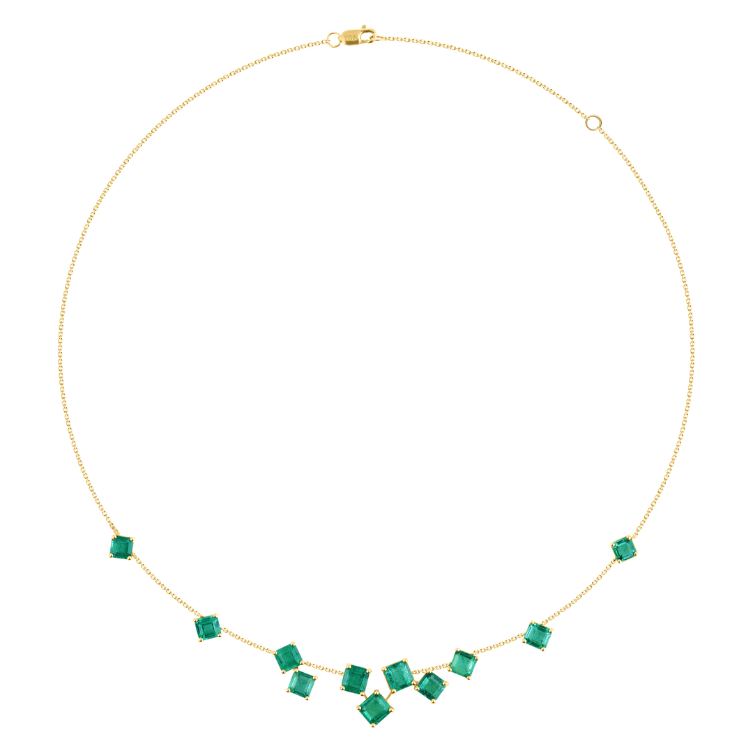 Asscher Cut Emerald Cluster Necklace