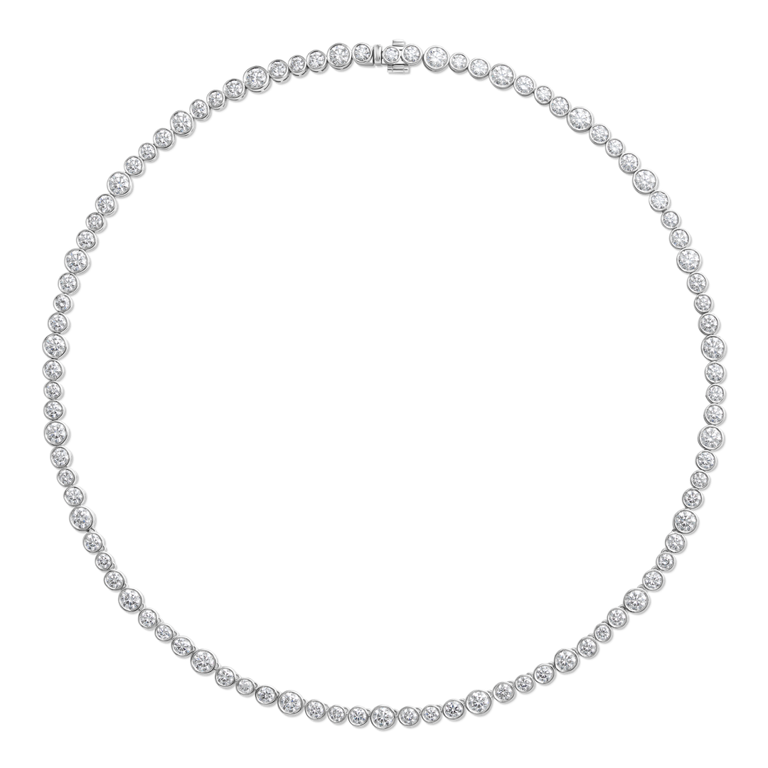 Round Bezel Diamond Tennis Necklace