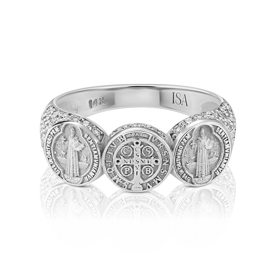 Saint Benedict Pave Coin Ring