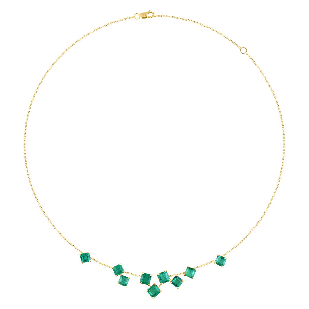 Asscher Cut Emerald Cluster Necklace