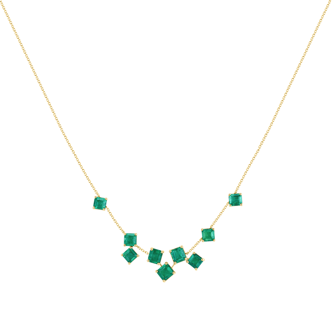 Asscher Cut Emerald Cluster Necklace