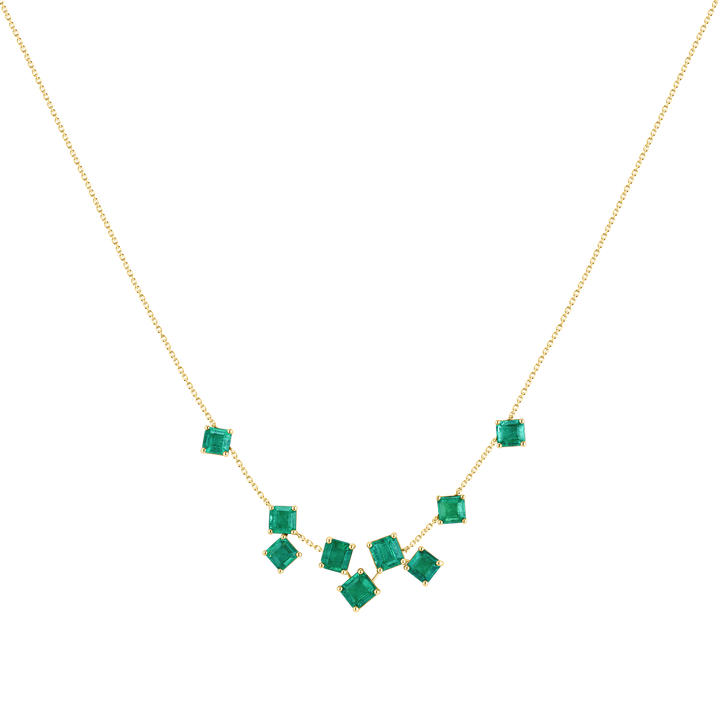 Asscher Cut Emerald Cluster Necklace